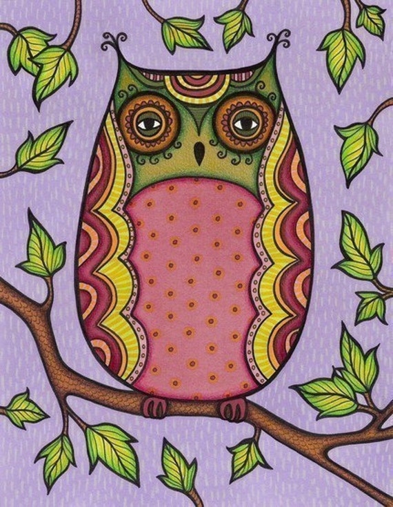 Items similar to Purple Owl - Art Print on Etsy