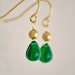 Verdigris - emerald green and gold teardrop earrings - simple delicate jewelry