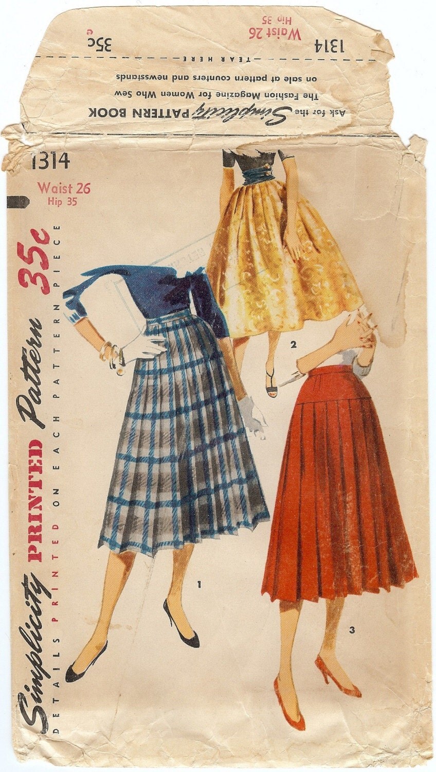 Vintage 1950s Pleated Skirt Sewing Pattern Simplicity 1314