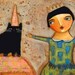 black cat magic primitive folk art print of painting by tascha