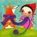 knitting with fox print of original painting by tascha 6x6