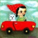 ORIGINAL Westie Dog Car Ride painting folk art original by tascha