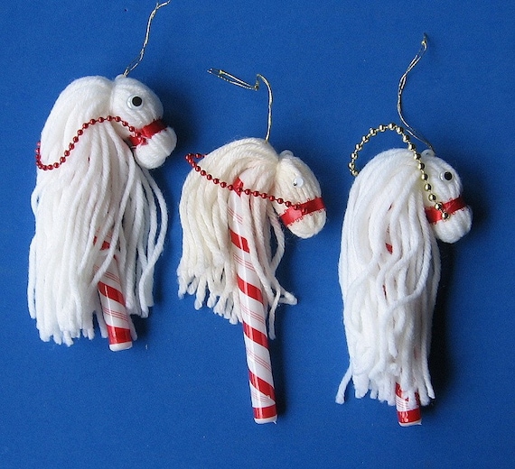 Three Christmas Holiday Stick Horses made on plasatic candy