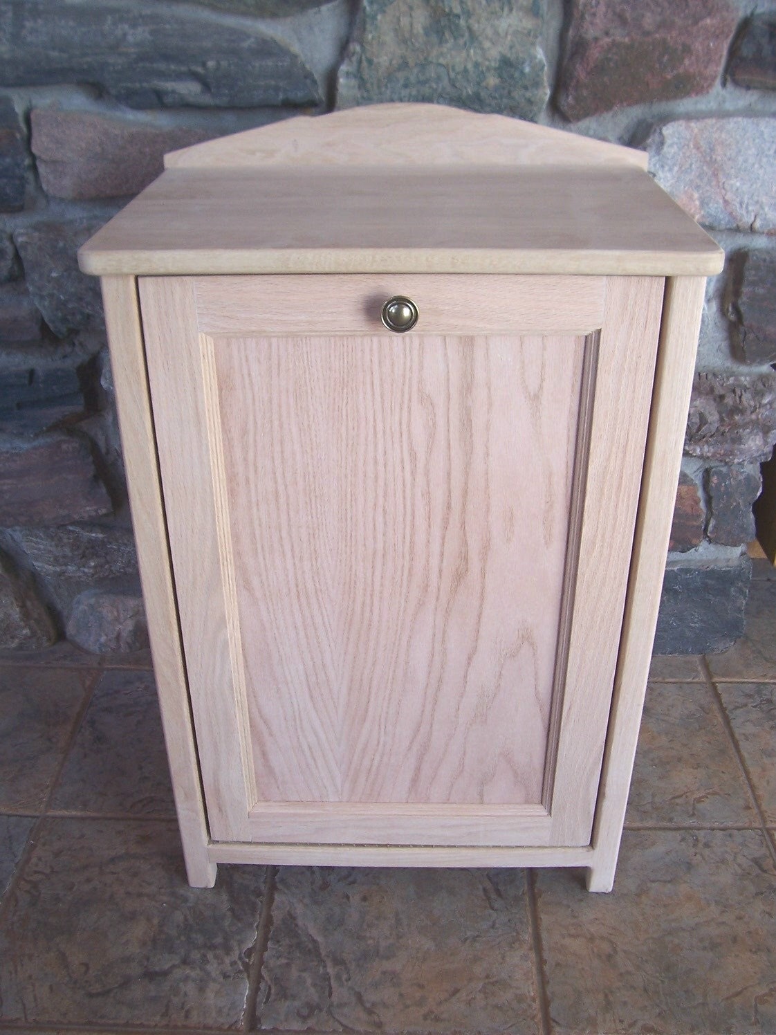 Unfinished Oak Wood Trash Bin Cabinet Tilt Out Door