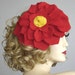 Lipstick Red Flower Fascinator With Yellow Pleated Ribbon Center
