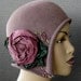 Gatsby 1920 Flapper, Mauve Velour Cloche With Large Silk Rose - Old Hollywood Style Glamour