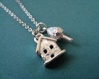 Tiny House and Tree Necklace Sterling Silver