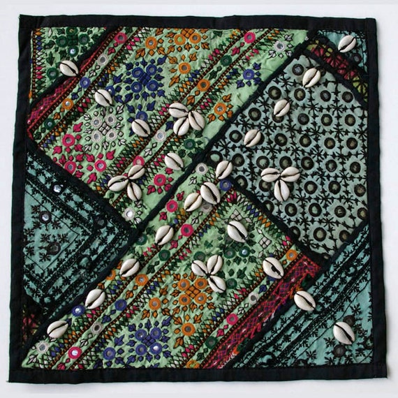 Vintage Embroidered Pillow Pakistan Textile Remnants Sm.