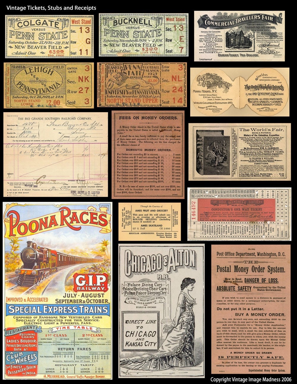 Vintage TICKETS STUBS RECEIPTS Instant Download Digital