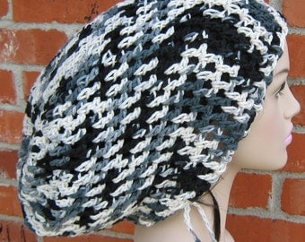 Slouchy beanie, Licorice Cotton hippie dread tam extra long slouchy beanie hat, dreadlocks slouchy hat