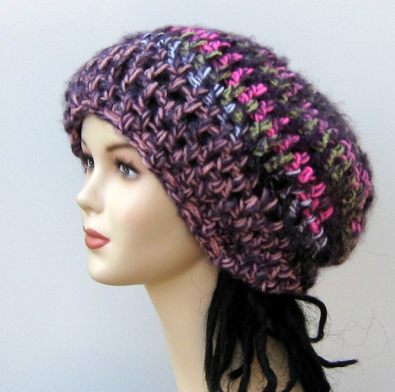 Bohemian crochet hat dreadlocks dread tam slouchy beanie pink