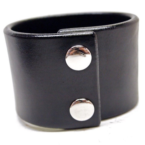 Black leather cuff wristband 2 inch wide American bridle leather Bracelet Handmade for YOU in Brooklyn NYC by Freddie Matara