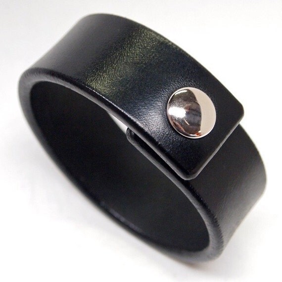 Black Leather wristband American bridle leather cuff 1 inch wide thin and sexy Made for You In NYC by Freddie Matara