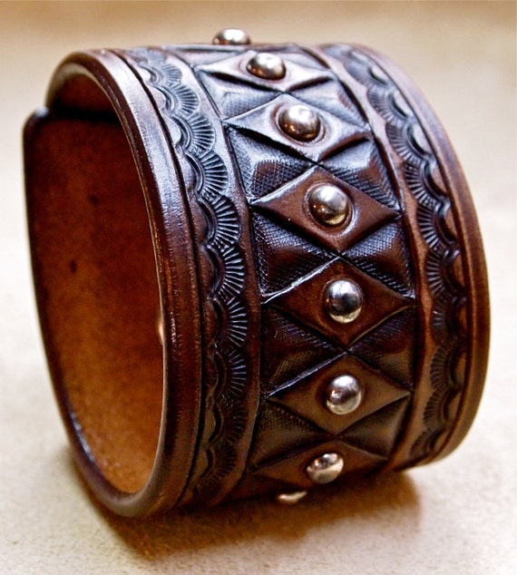 Leather cuff bracelet Brown American Cowboy King Vintage Hand tooled Handcrafted for YOU in NYC by Freddie Matara!