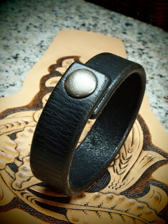 Black leather bracelet snap cuff beautiful distressed American Bridle Leather Thin and Sexy handmade for You in NYC by Freddie Matara