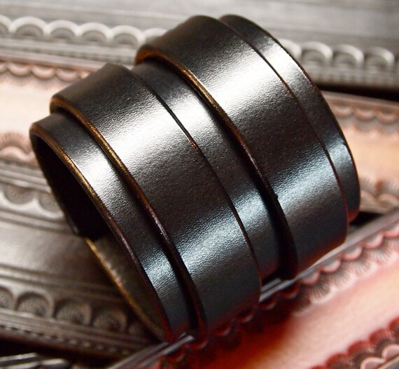 Leather cuff bracelet Double strap rich black bridle Leather- made for YOU in NYC by Freddie Matara