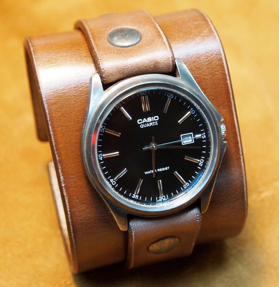 Leather cuff watch Brown wristband Unisex vintage wristwatch Nathan Drake style Uncharted 2 Handmade for YOU in NYC by Freddie Matara!