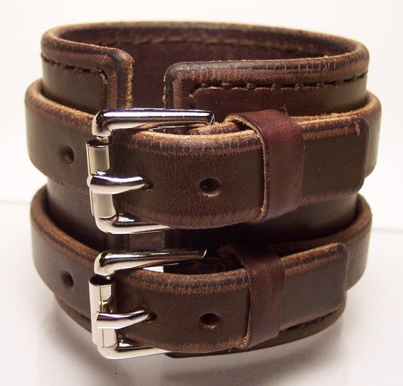2.5 inch Brown Leather Hand stitched Cuff Bracelet made for YOU in NYC by Freddie Matara