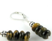 Tempting Tiger Eye stacked rondelle sterling silver leverback earrings