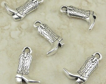 5 TierraCast Western Cowboy Boot Charms > Rodeo Ranch Cowgirl Texas - Lead Free Silver Plated Pewter - I ship internationally 2267