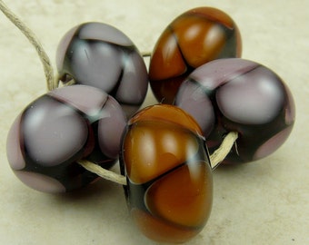 Fall Berries Autumn Brown and Amethyst Lampwork Beads - Lampwork Bead Set - SRA - I ship Internationally