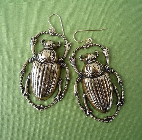 Giant Gold Scarab Earrings 14kt Gold Filled Earrings Statement   Il 570xN.180469029 