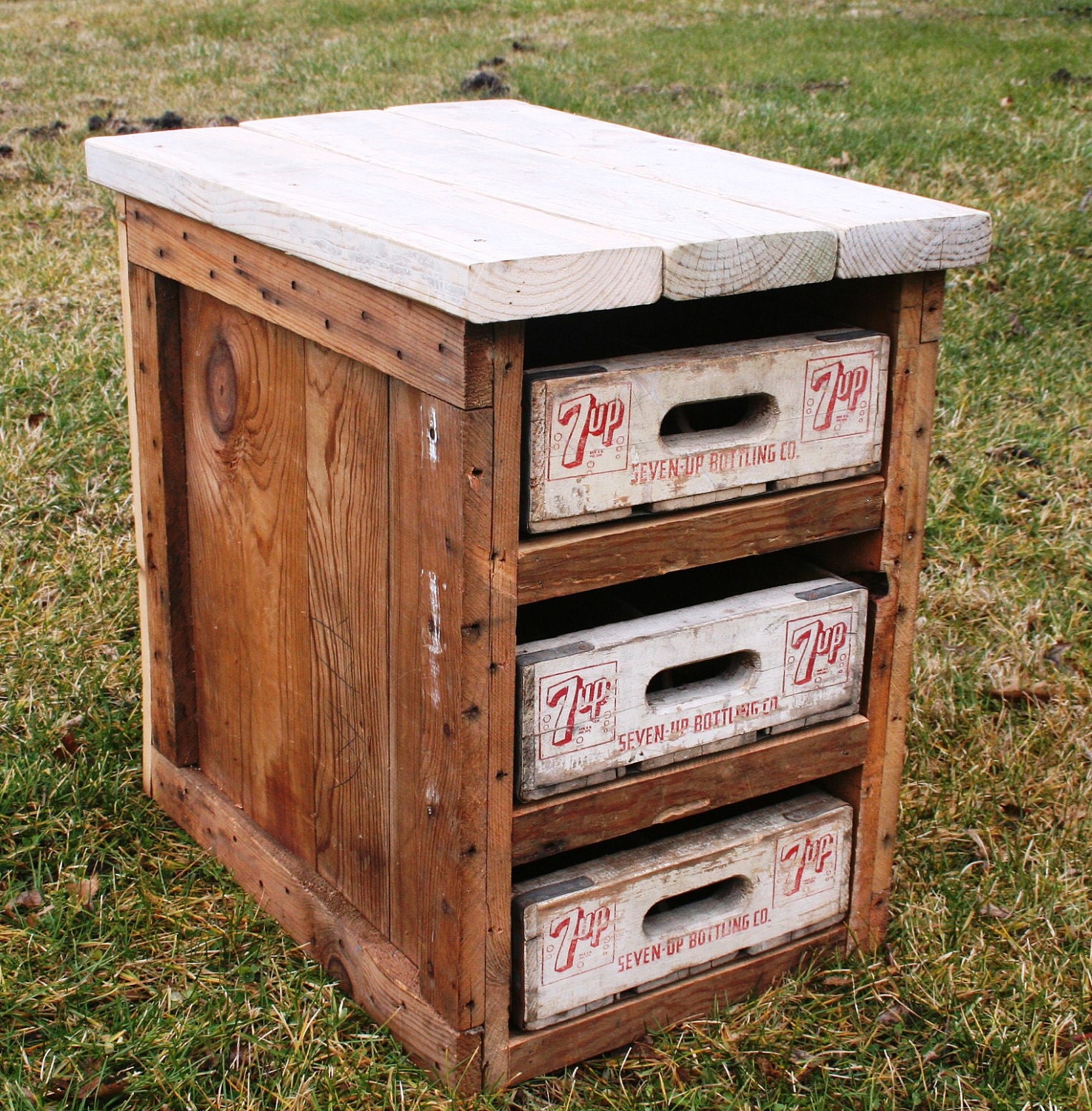 Rustic Cedar End Table With 7Up Crate Drawers for Kate Mallen