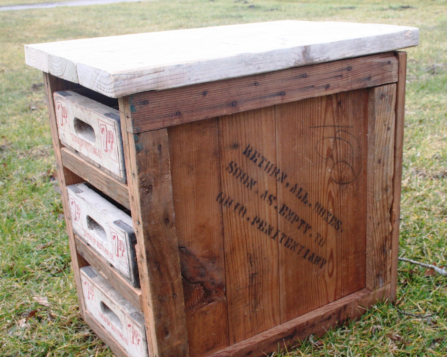 Rustic Cedar End Table With 7Up Crate Drawers by JoyfulHouseFarms
