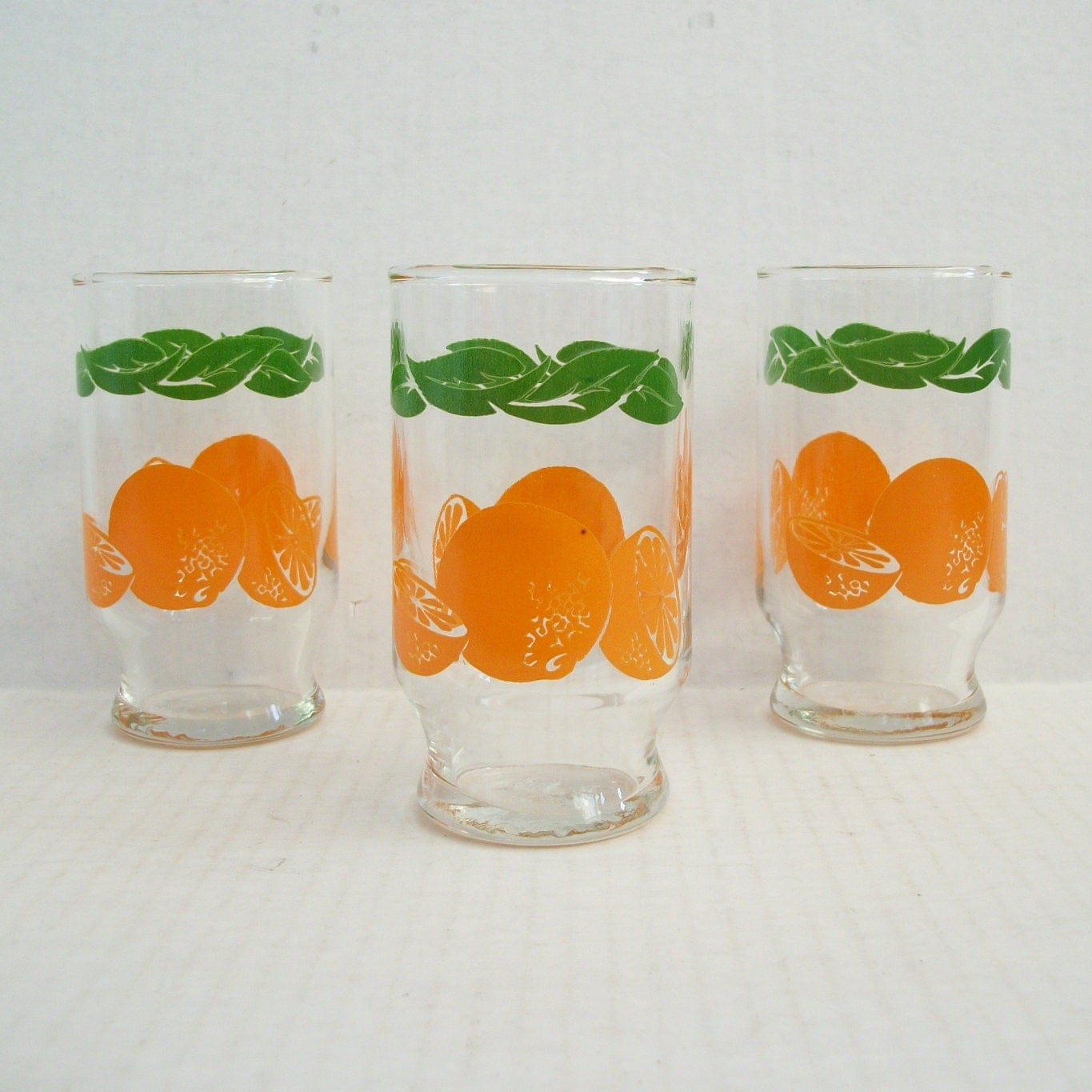 3 Small Vintage Orange Juice Glasses Anchor Hocking