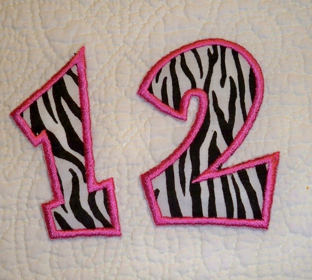 Fun numbers 3 1/2 Inch in a zebra print by UniqueEmbroideries4U