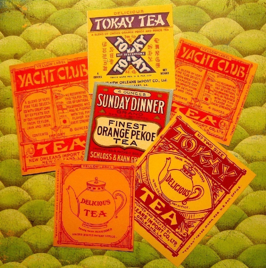 6 Vintage Tea Labels Ephemera Lot