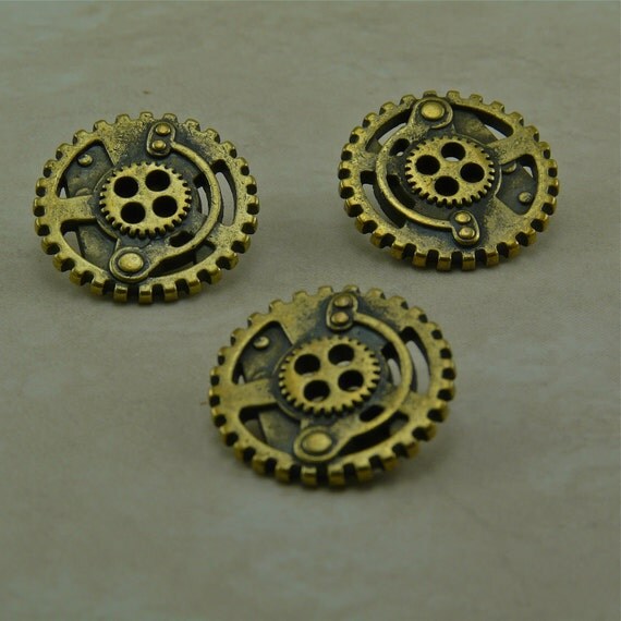Small Steampunk Gold Brass Metal Gear Buttons Sprocket