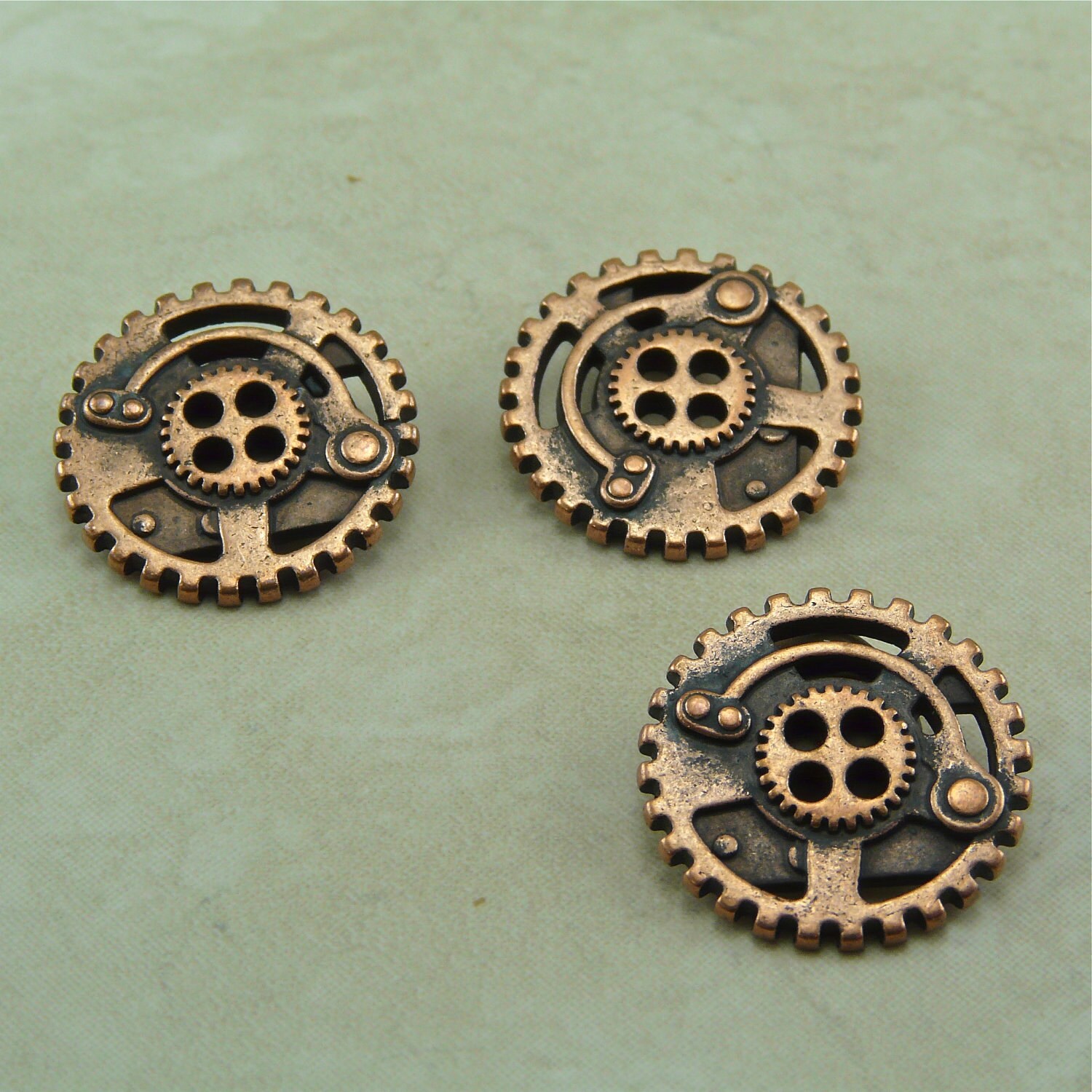 Small Steampunk Antique Gear Copper Buttons gear sprocket
