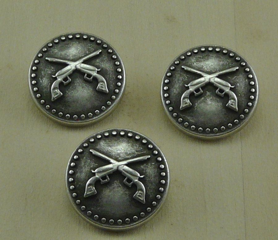 Large Crossed Pistol Gun Military Antique Silver Button Large
