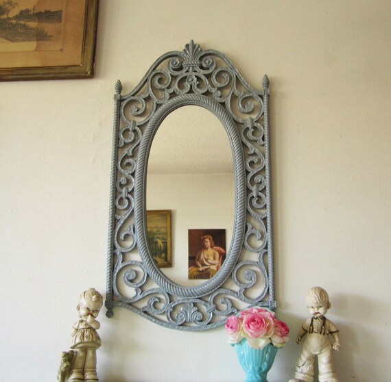 Vintage Syroco Mirror Modern Scrolls Upcycled Gray
