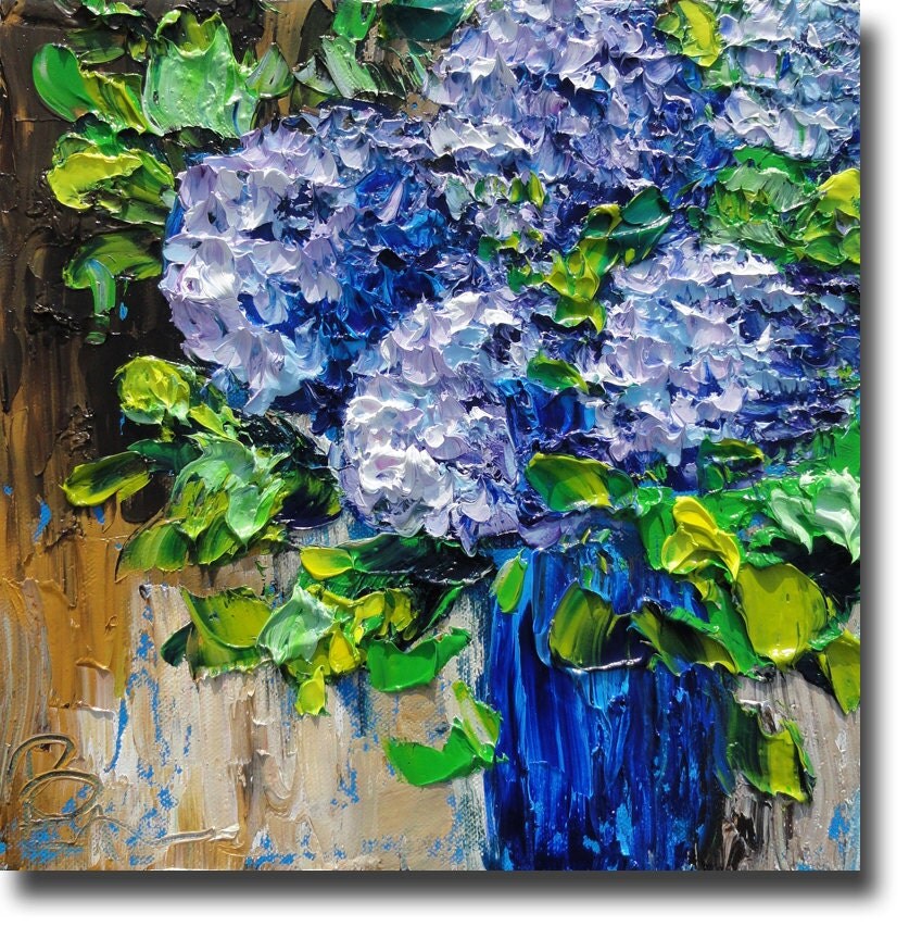 Hydrangea Painting Original Oil Painting Palette Knife by bsasik