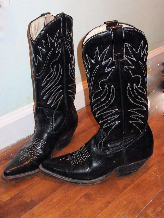 black patent leather cowboy boots