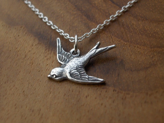 Silver Simple Sparrow Necklace Pretty Sterling Silver over