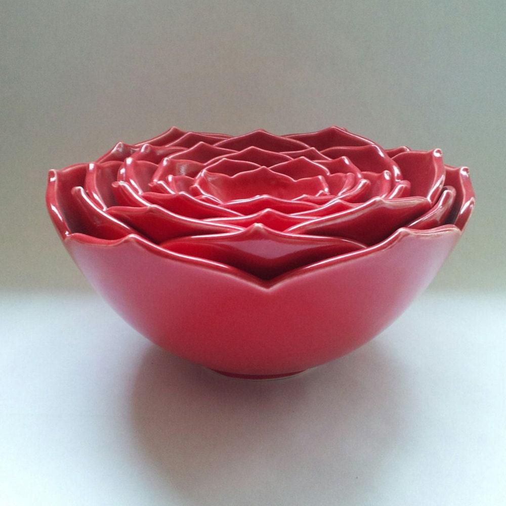 Eight Nesting Lotus Ceramic Bowls for Dining by whitneysmith