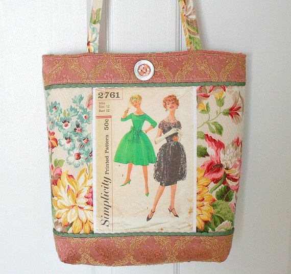 Vintage Sewing Pattern Elegant Tote Bag Purse FREE SHIP