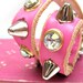 EcoDog Collar - Tough Girl Hot Pink Leather with Spikes and Sparkles - Size XS/S