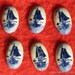 DeLft Holland Vintage Sailboats Cabs 6 Signed Cameos Cabochons Porcelain Blue White Hoffman 1960's 1970's