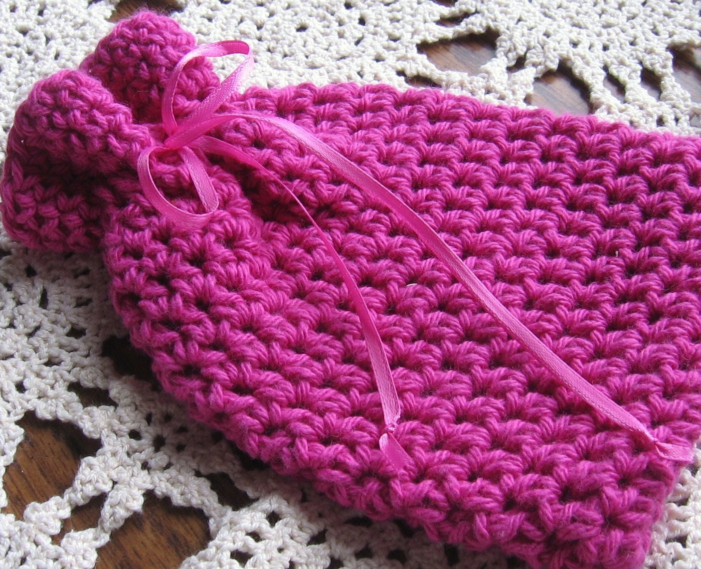 Fuchsia Pink Crochet Soap Sack