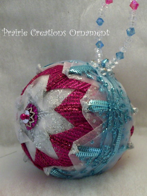 Folded Ribbon Quilted Christmas Ball Ornament Original Design