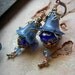 Cobalt Blue Earrings, Fairy Bells, Faery Couture, Whimsical Flower Earrings, Brass & Blue