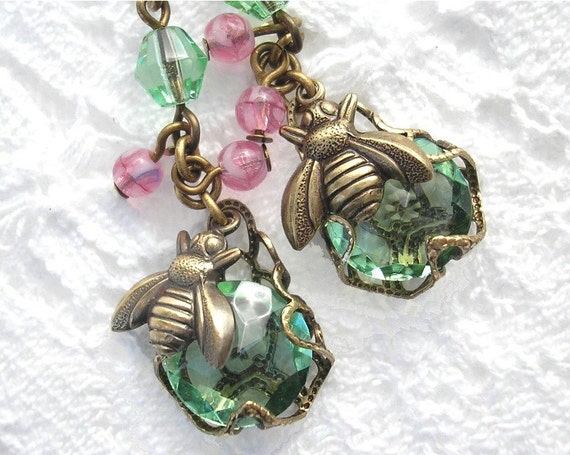 Peridot Bumblebee Charmed Glass Earrings