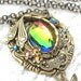 With Flying Colors - Vitrail Glass and Brass Dragonfly Pendant