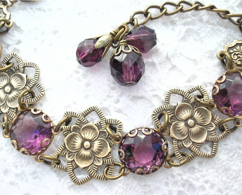 Amethyst Garden Vintage Czech Glass Jewel Bracelet
