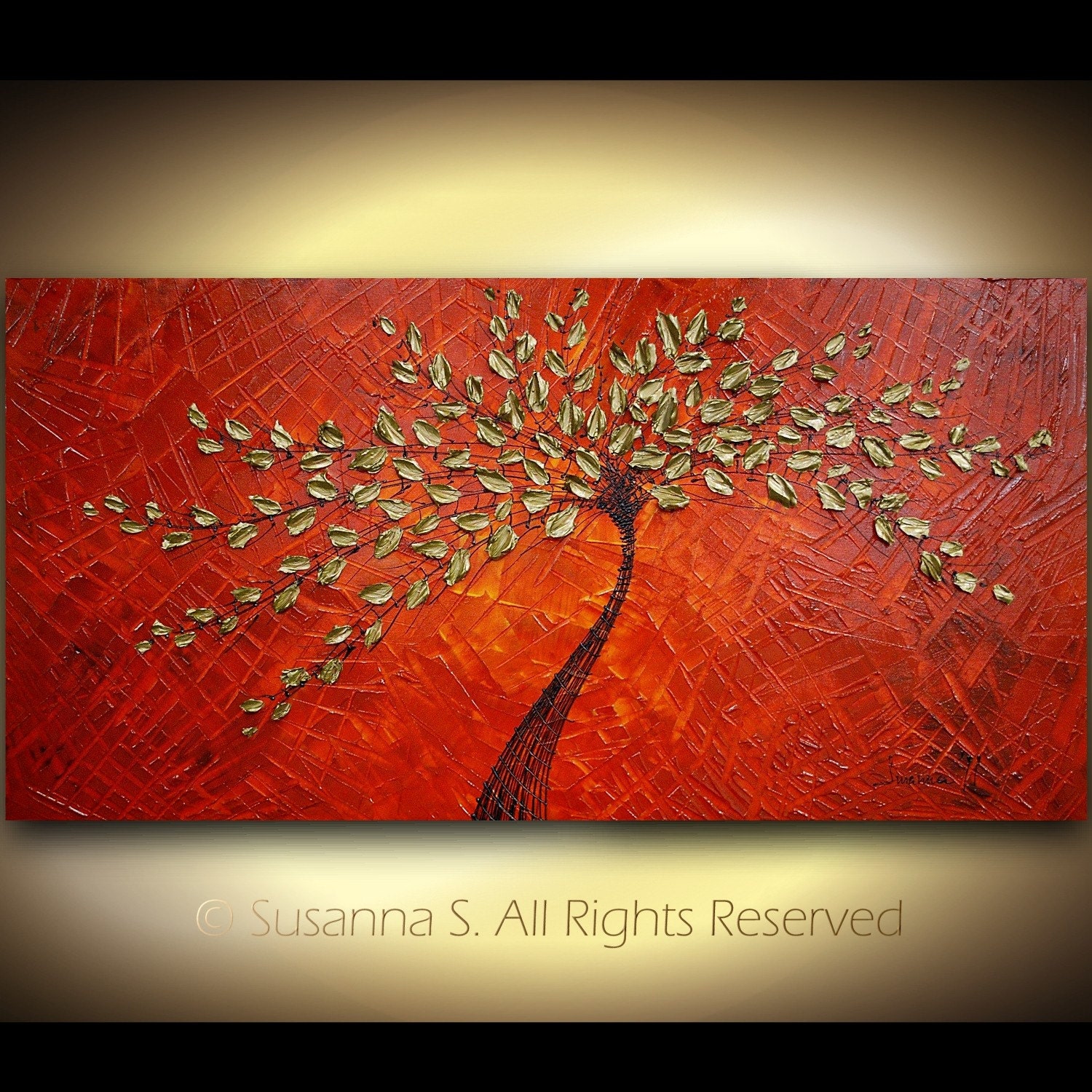 Original Large Abstract Contemporary Red Gold by ModernHouseArt
