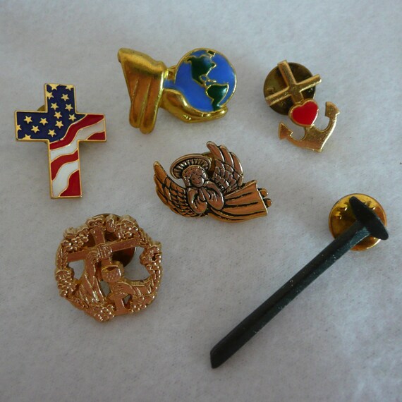 Six Religious Tie Tacks by SweetRiceVintage on Etsy